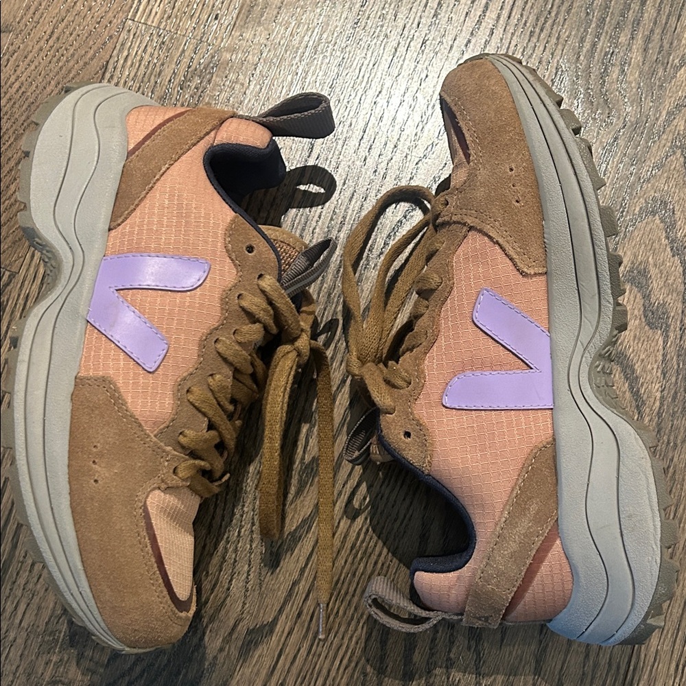 Veja Tan and Purple Venturi  rip stop Sneakers